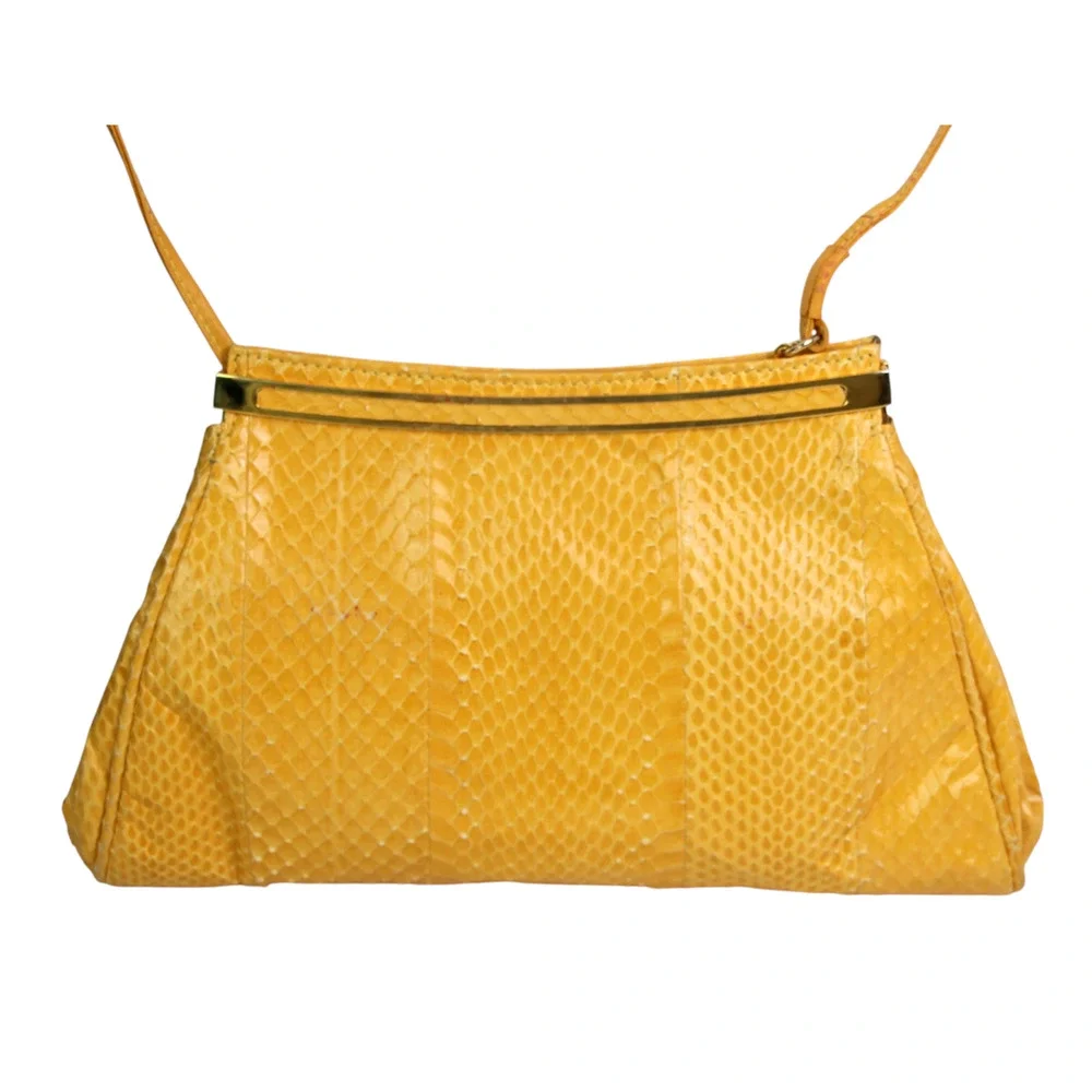 Neiman Marcus ITALY YELLOW SNAKE SKIN FRAME X-BODY SHOULDER BAG CLUTCH PURSE